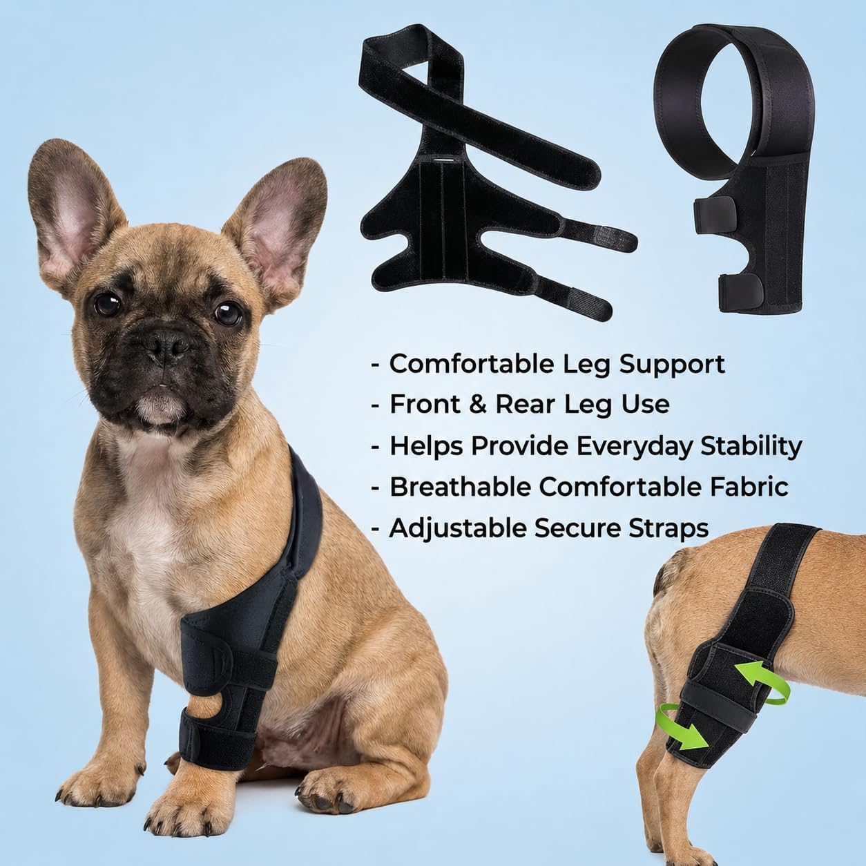 Dog Knee Brace for Back Leg – Medium, Adjustable Rear Leg Support Wrap with Side Stabilizers, Breathable Neoprene for Medium Dogs