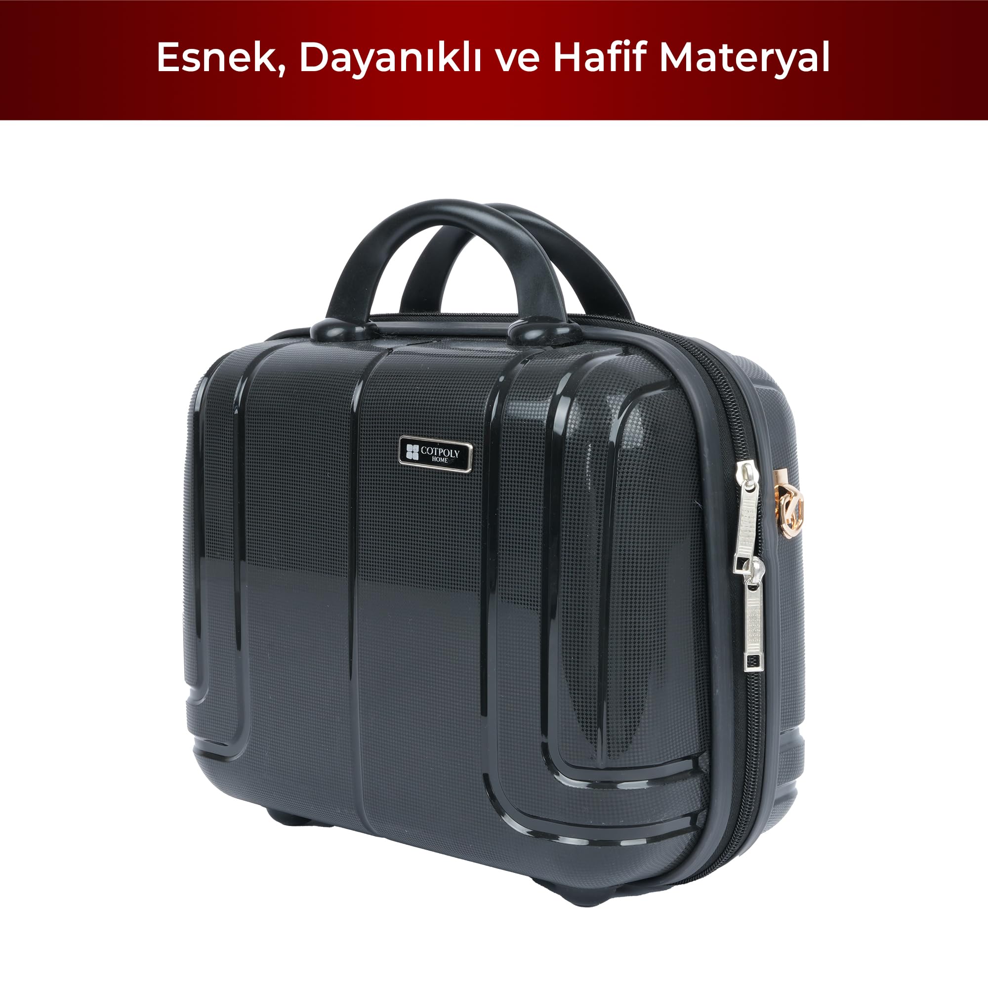 COTPOLY Polipropilen Kadın Makyaj Çantası, Askılı Kozmetik Organizer El Valizi, Sert Gövdeli Seyahat Beauty Case, Geniş Hacimli Makyaj Çantası (Siyah)