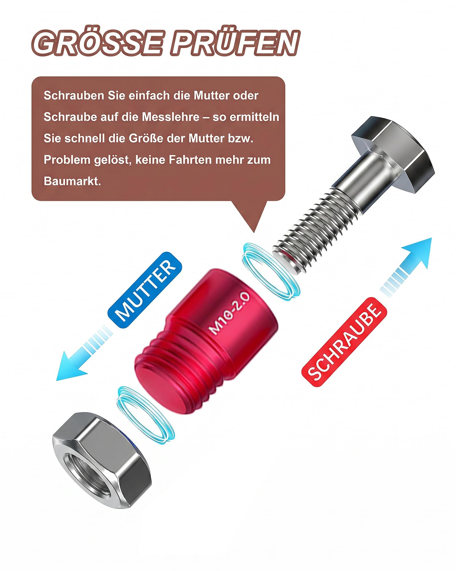 Gewindelehre 52-teiliger Thread Checker Gewindeprüfer 28 Zoll 24 Metrisch Aluminium Gewindemessgerät