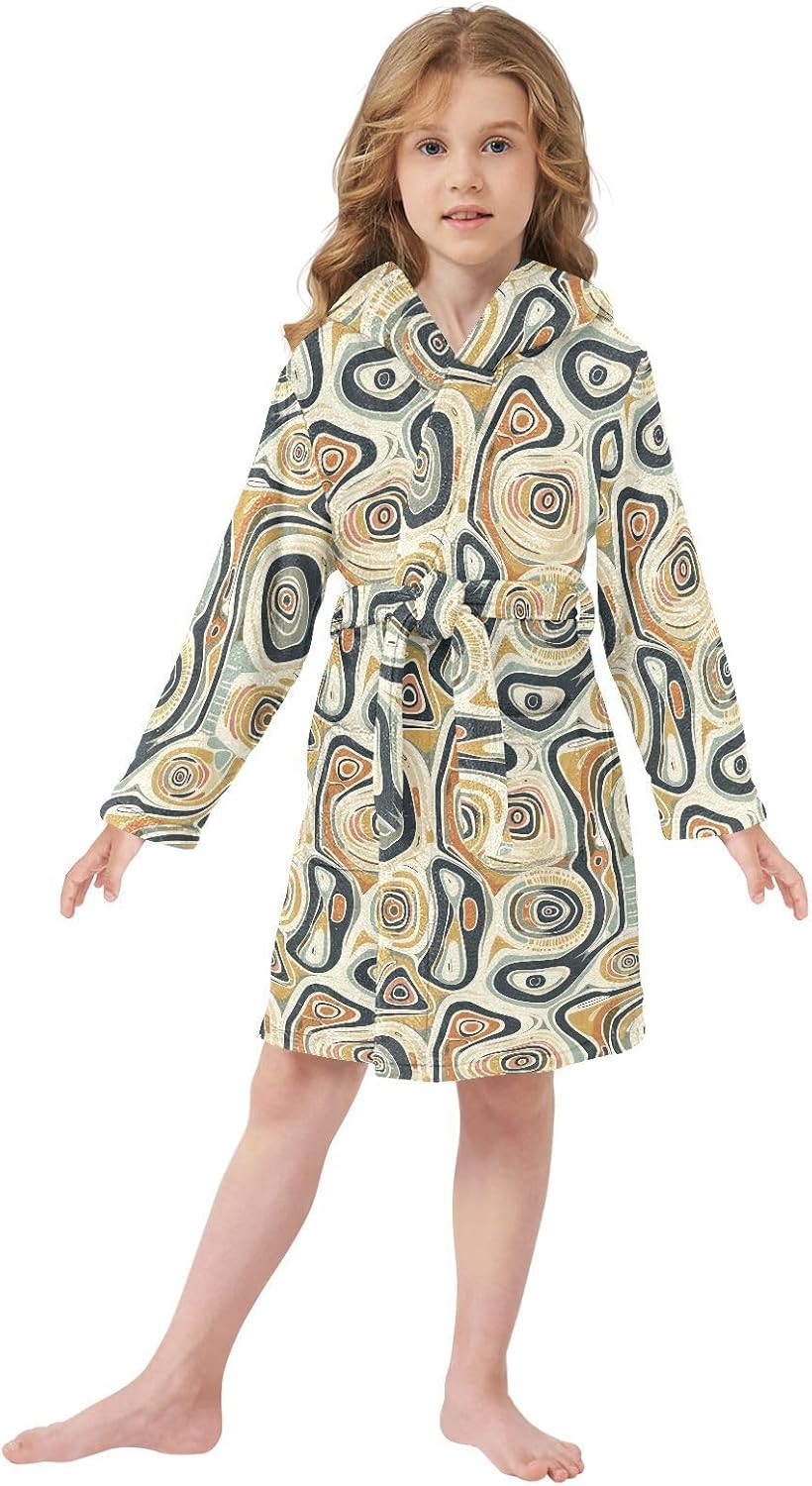 senya Graffiti Geometric Toddler Hooded Bathrobe Kids Soft Plush Bath Towel Robes for Boys Girls 2-12 Years