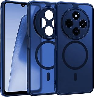 جراب حماية مغناطيسي لموبايل ريدمي 14C شبكة الجيل الرابع 4G/بوكو c75 شبكة الجيل الرابع 4G، حماية كاملة للكاميرا مع عدسة، ومضاد للصدمات، متوافق مع الحامل المغناطيسي من جرابيست، شفاف ومطفي (أزرق غامق)