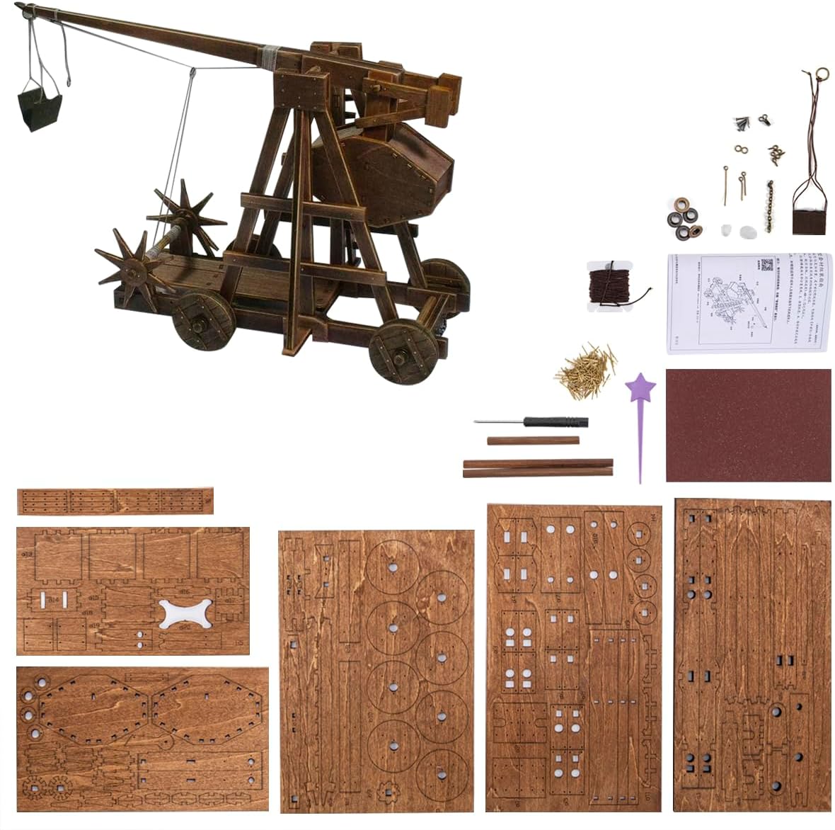 GAWEGM Wooden Model Building Kits - 1/72 Heavy Catapult Model - Classic Ancient Chariots The Age of Empires Model Trebuchet, with English Instruction