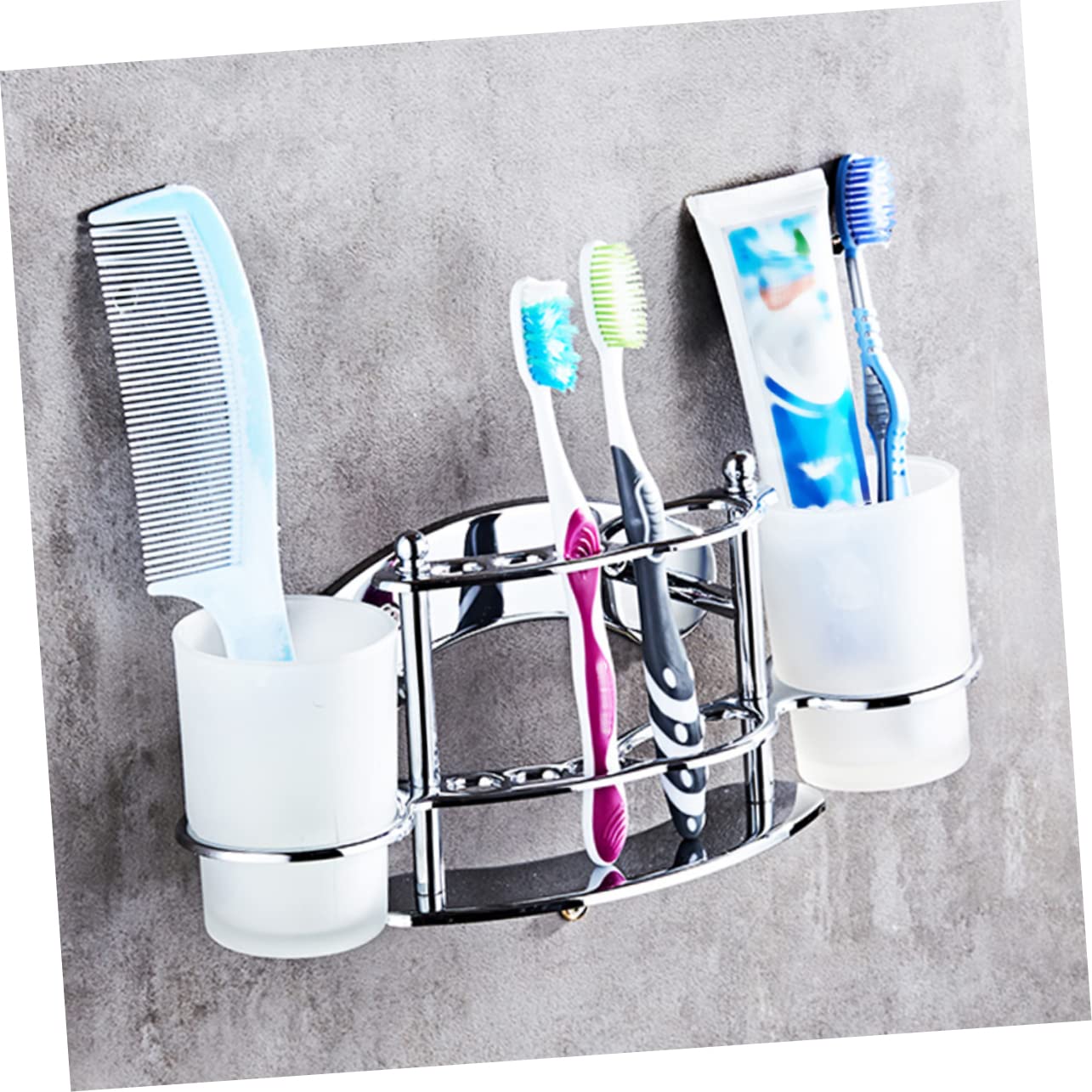 LIFKOME Portaspazzolino E Bicchiere in Acciaio Inossidabile Da Parete Portaspazzolino Bicchiere Per Bagno Supporto Per Spazzolini E Gargarismi