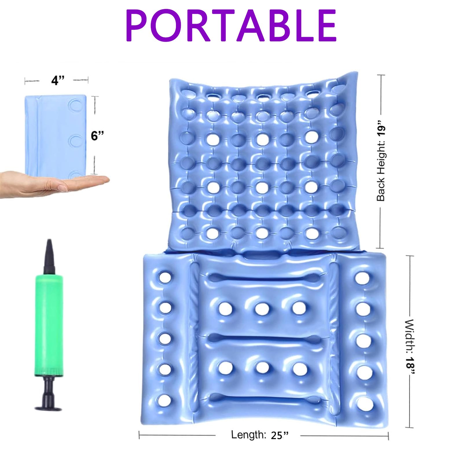 Protector de colchón antiescaras, cojín inflable con bomba de mano, alivio de úlceras por presión, ideal para silla de ruedas, avión, coche, oficina