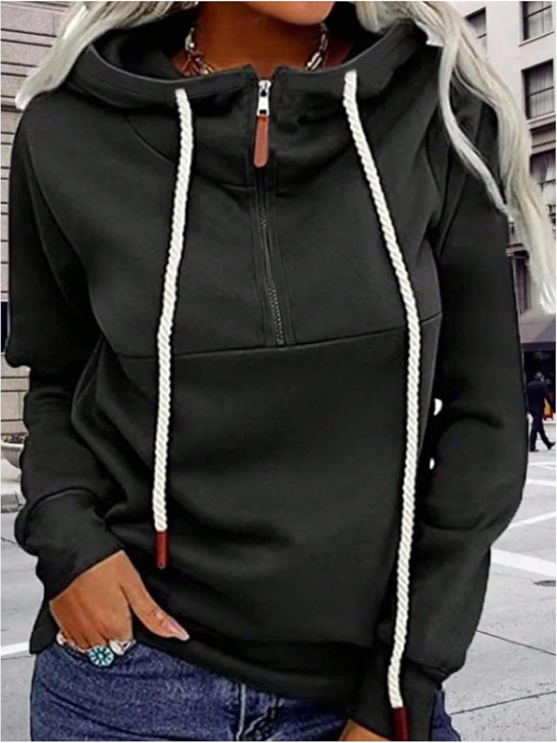 SOLY HUX Women's Plus Size Quarter Zip Hoodies Sweatshirt Zip Up Drawstring Long Sleeve Hooded Casual Pullover Tops - Image 3