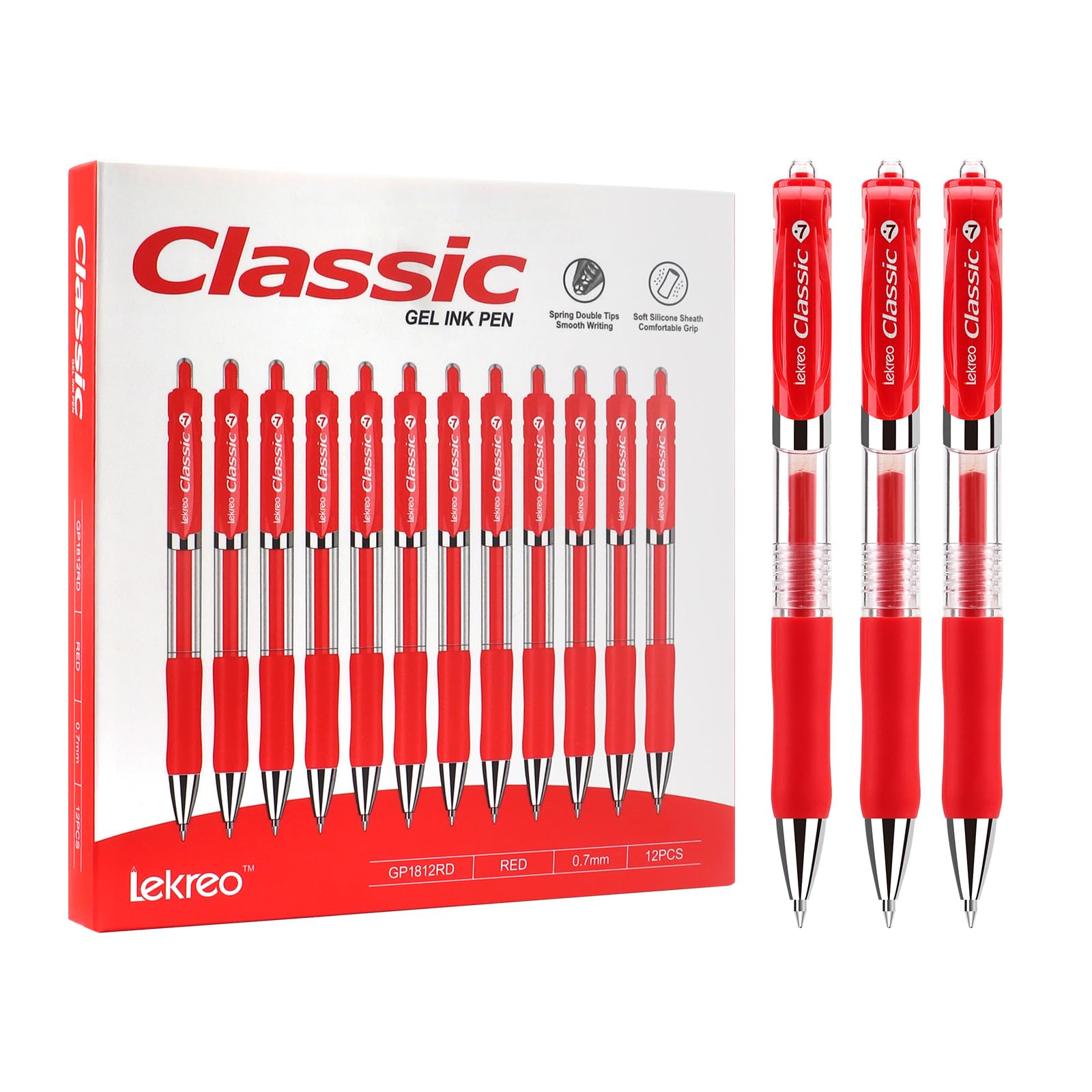 Classic Retractable Gel Roller Pens 0 7mm Fine Point Red Ink Red - 12 Packs — view 2