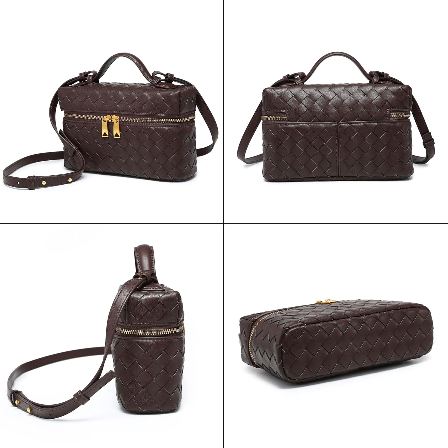 Rejolly Top-Handle Pouch Handbag for Women Woven Leather Vanity Case Designer Crossbody Bag Quiet Luxury Trendy Purse - Image 3