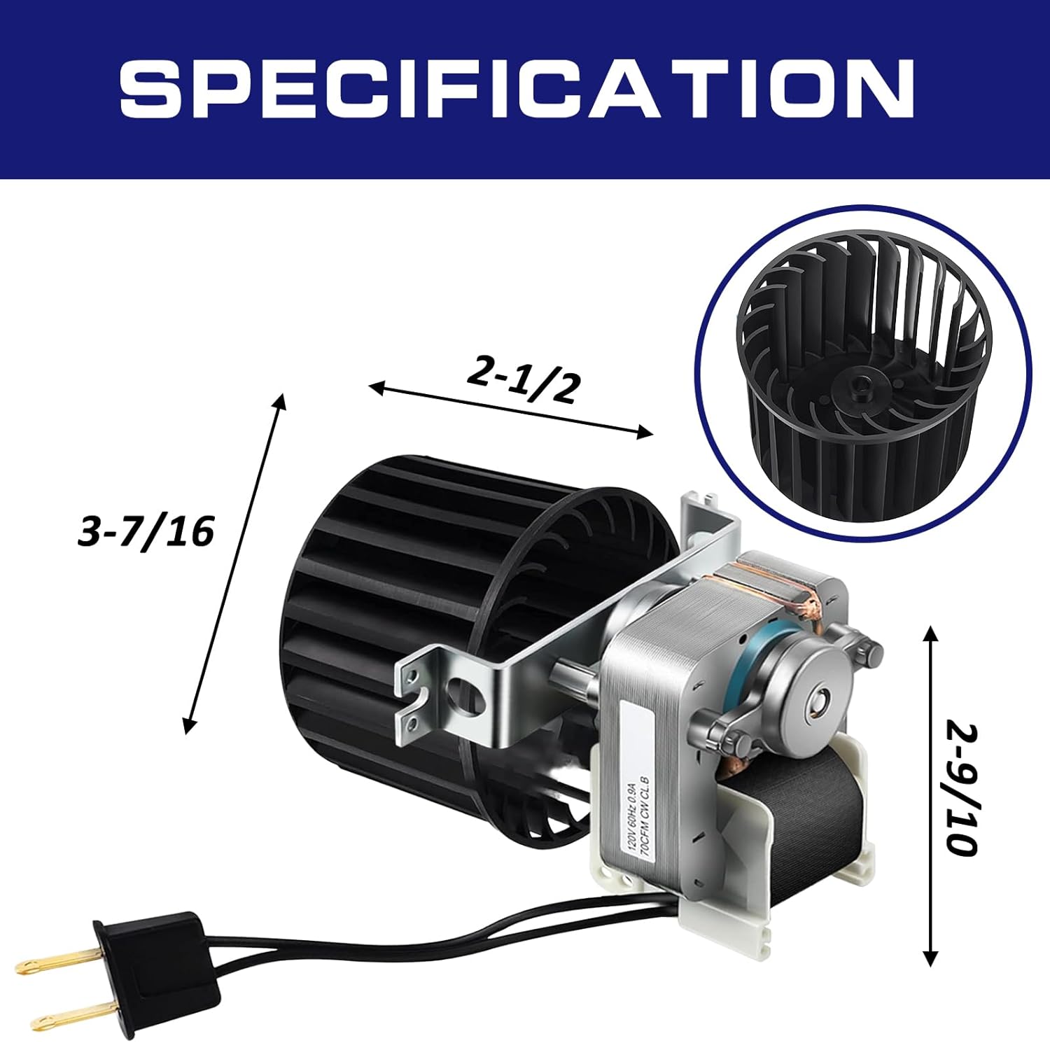 S97009796 Fan Blower Motor Assembly for Bulb Heater Bathroom, Compatible with Broan 162-E、G、J、K、L、M and 164-E、G、J、K、L、M, Replaces 97009796, S97009758, S97009796B.