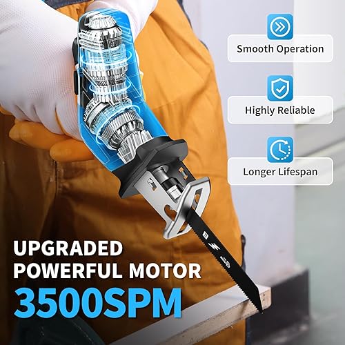 Miniatura 2 de Sierra recíproca inalámbrica, 0-3500SPM Sierras alternativas de velocidad variable con 2 baterías, 4 hojas de sierra, cambio de hoja sin