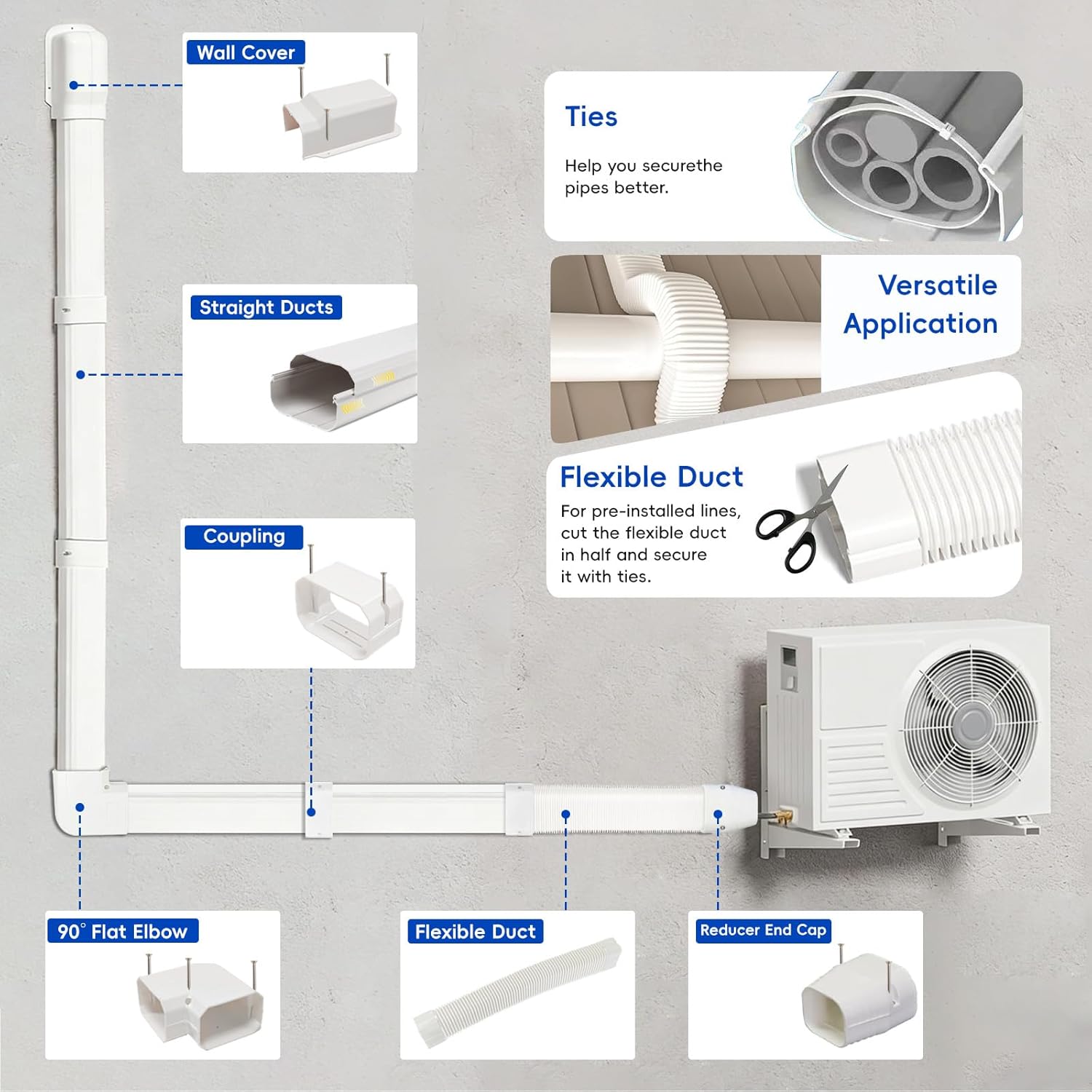 4" 10Ft Mini Split Line Set Cover, Plastic Line Kit for Outside Units, Mini Split Air Conditioner, Central AC and Heat Pump