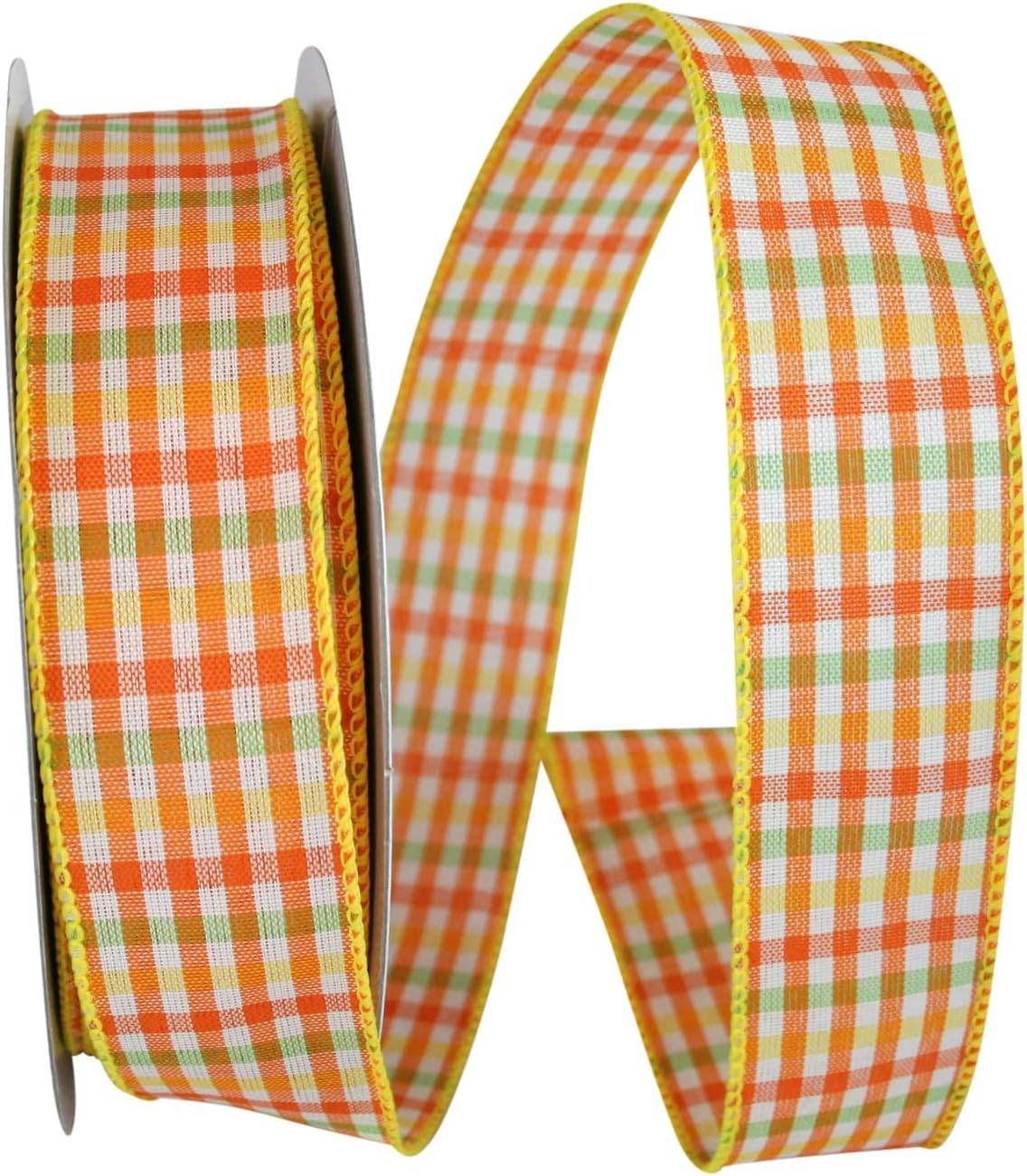 Reliant Ribbon Gingham Check Bright Value Wired Edge Ribbon, 2-1/2 Inch X 50 Yards, Citrus