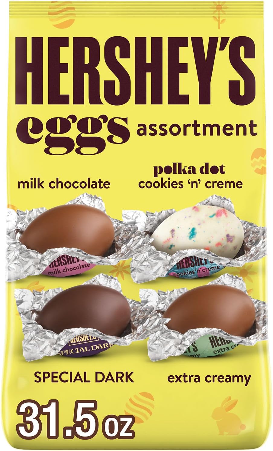HERSHEY'S Assorted Flavored Eggs, Easter Candy Bag, 31.5 oz (158 Pieces)