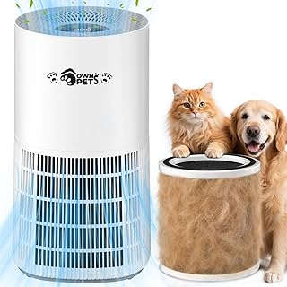 Ownpets Purificador de Aire para Hogares&Mascotas hasta 1100 ft² con Sensor PM2.5 y Prefiltro Reutilizable, Modo Sueño 20dB, Elimina 99.99% de Alérgenos, Pelo y Caspa de Mascotas