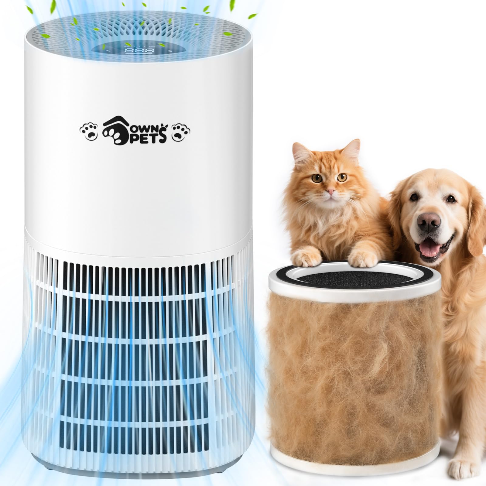 Ownpets Luftreiniger für Zuhause mit Haustieren, HEPA-Filter zur Entfernung von Tierhaaren, Hautschuppen und Gerüchen, waschbarer Vorfilter, geräuscharm, Automatikmodus, FCC/ETL/CE/DOE/CARB