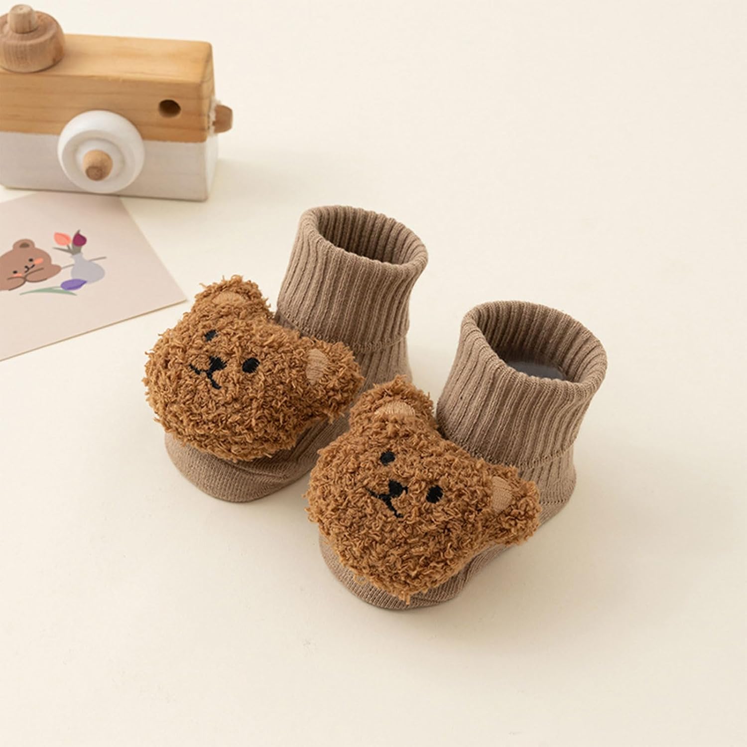 Skid Cotton Socks for Kids Bear Decor Slip Floor Soft and Comfortable Socks for 0-1T Boys Girls