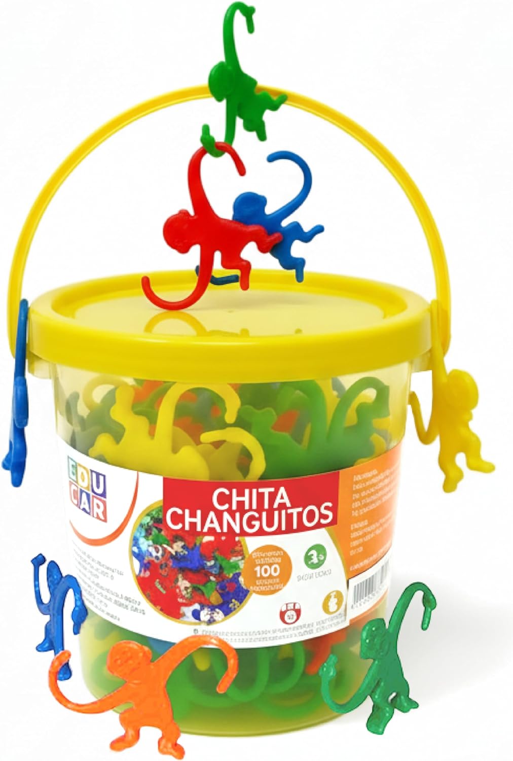 Mareta Bucket of Monkeys Classic Game, 100-pc Counting Games for Kids Ages 3+, Color Sorting, Linking, Motor Skills, Preschool Homeschool Learning Toys.