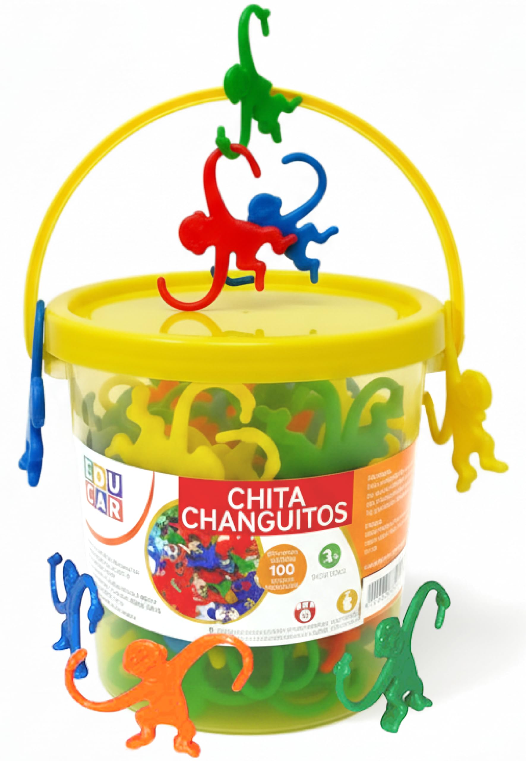 Mareta Bucket of Monkeys Classic Game, 100-pc Counting Games for Kids Ages 3+, Color Sorting, Linking, Motor Skills, Preschool Homeschool Learning Toys.