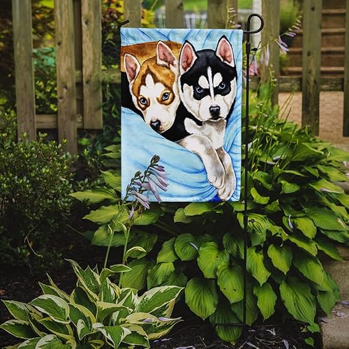 Miniatura 2 de Caroline's Treasures AMB1327GF - Bandera de jardín con diseño de ángeles de nieve y husky siberiano, bandera decorativa para patio exterior, patio,