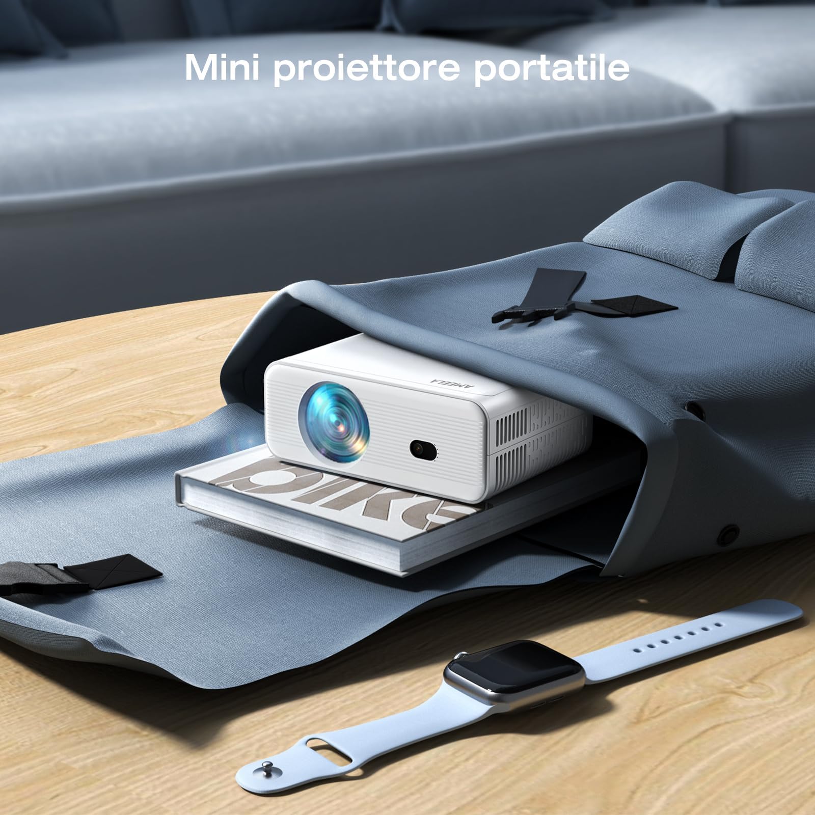 18000 Lumens Proiettore, Full HD 1080P Mini Proiettore, AMEELA Videoproiettore, 2.4/5G WiFi Bluetooth Proiettore, Proiettore portatile compatibile con chiavetta TV/USB/laptop/HDMI/iOS/Smartphone