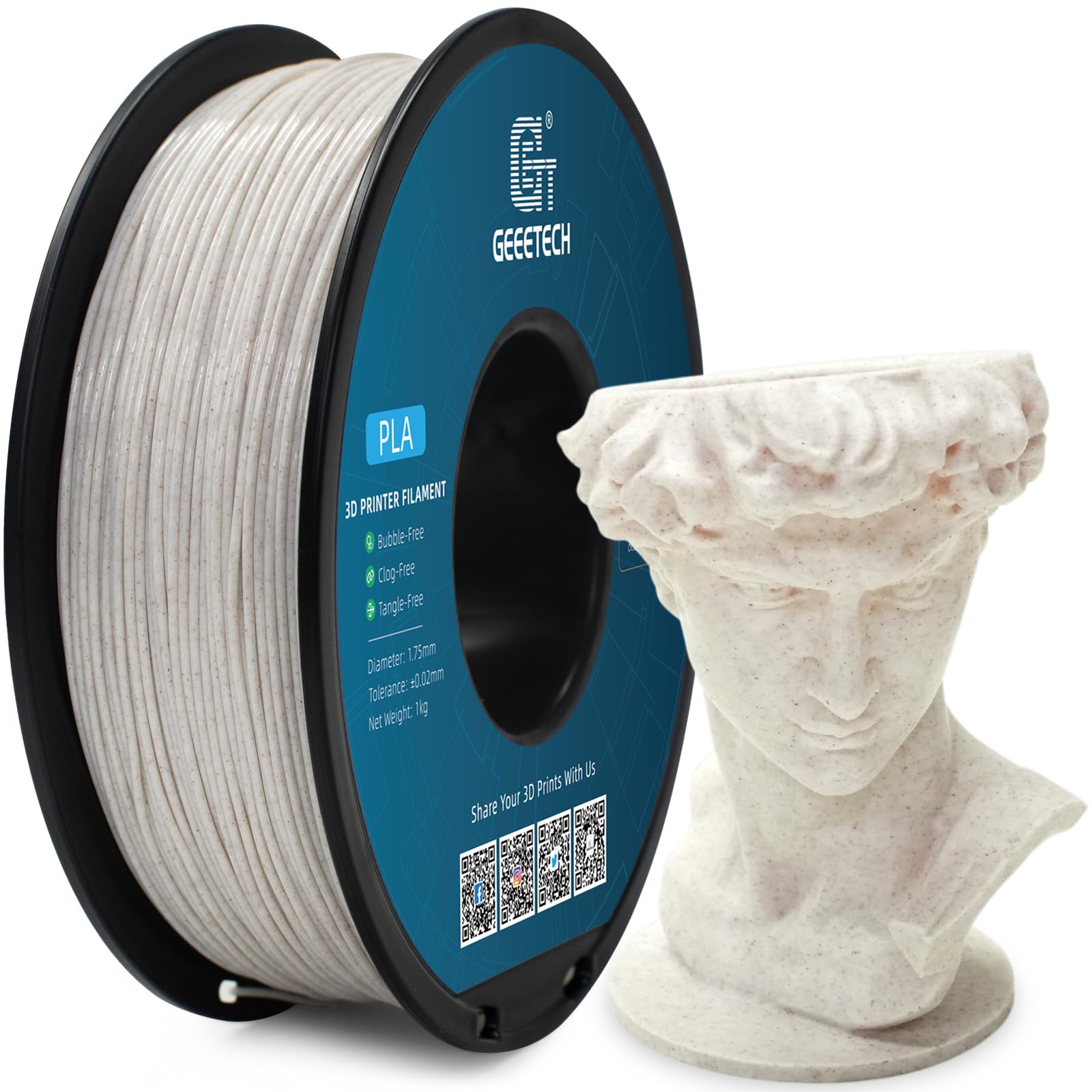 GEEETECH PLA Filament 1.75mm, 3D Drucker Filament Marmor Braun, PLA Marmor Filament 1kg Spool