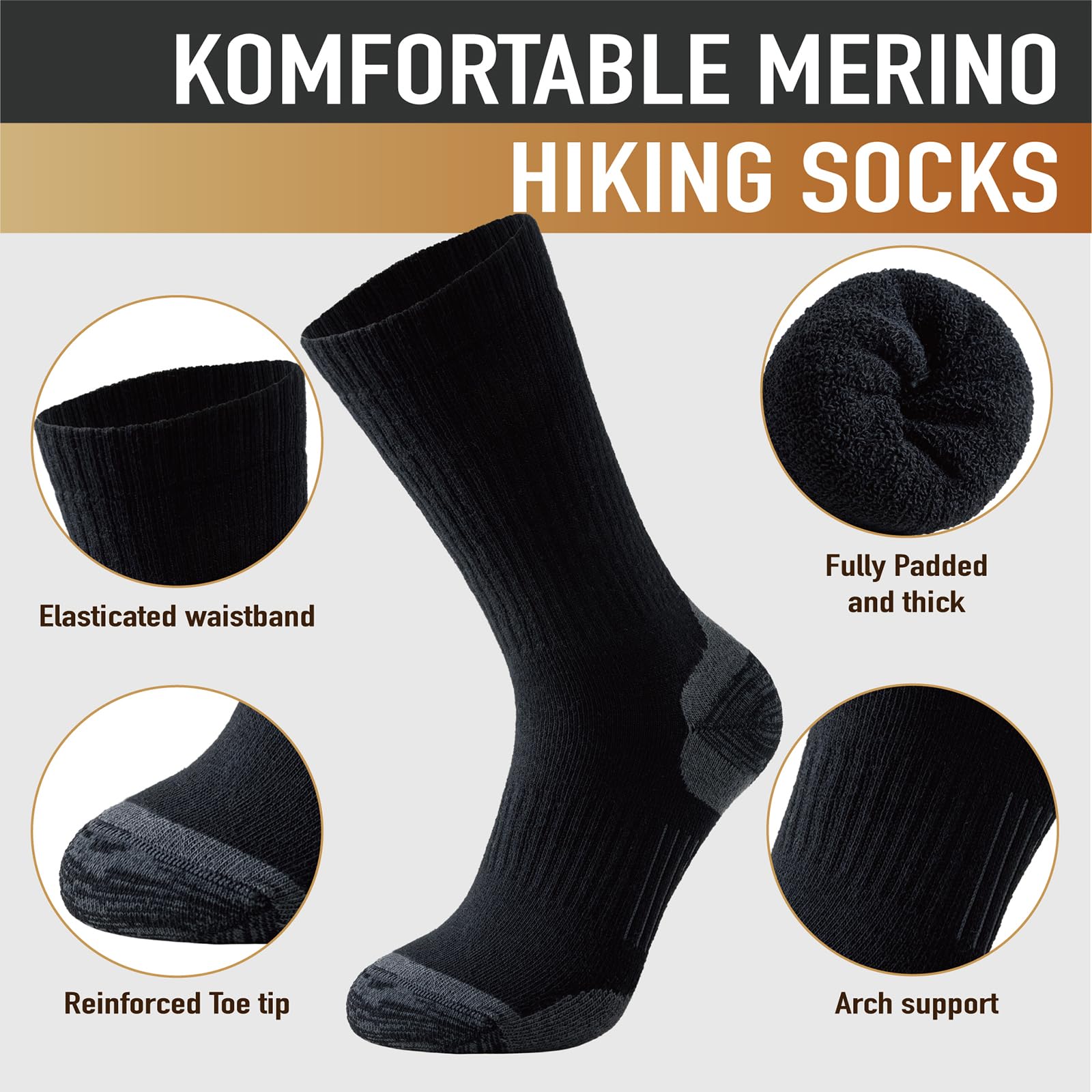 Niorasen Calze Invernali Termiche da Uomo e Donna, Calze Invernali da Trekking in Lana Merino, Calzini Traspiranti, Calze Sportivi per Ciclismo, Trail Running, Sci, Calze Lavoro, 3 Paia
