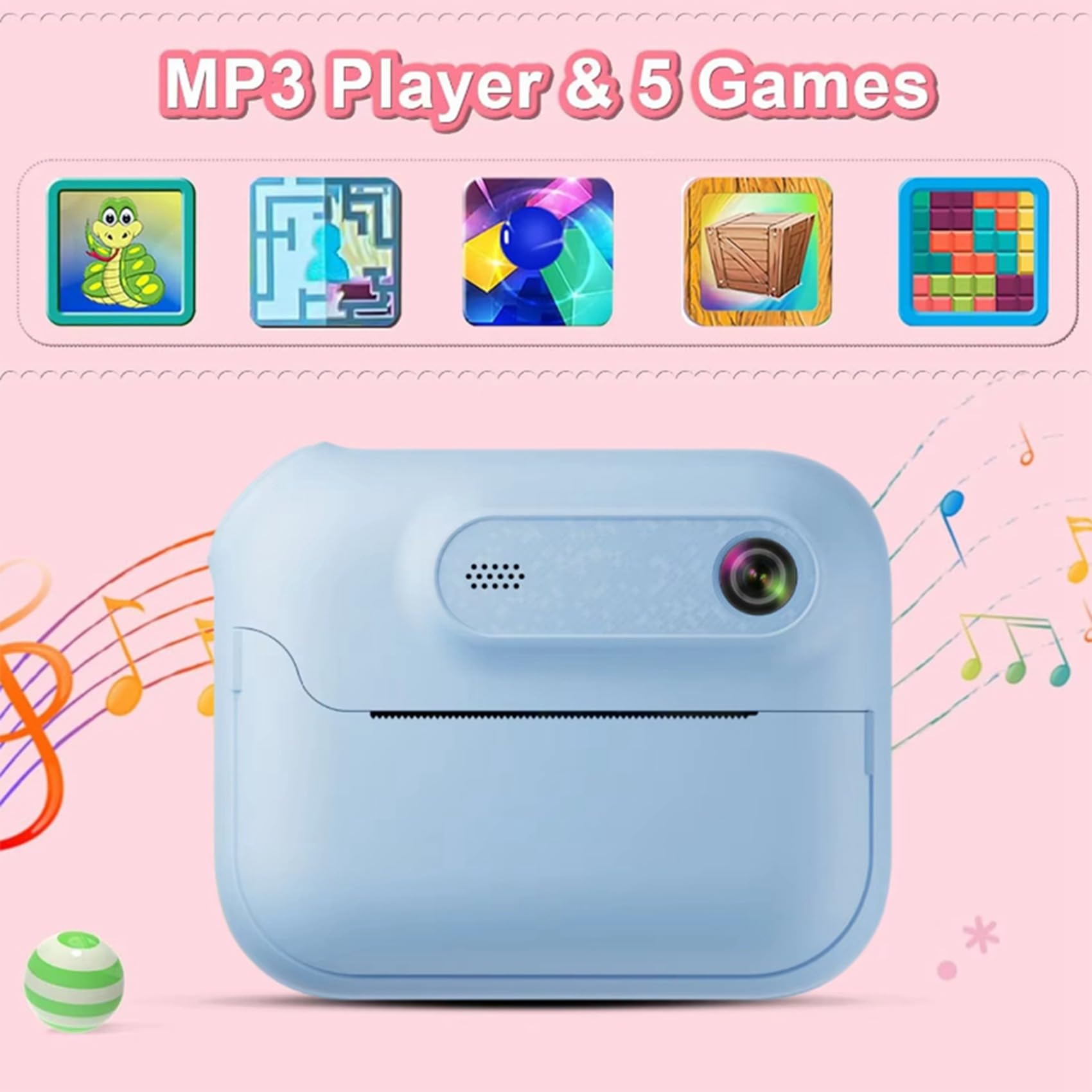 5X Fotocamera Digitale Istantanea HD 1080P 1300mAh per Bambini con Lettore MP3 e 5 Giochi, Regalo di Compleanno per Ragazze e Ragazzi B