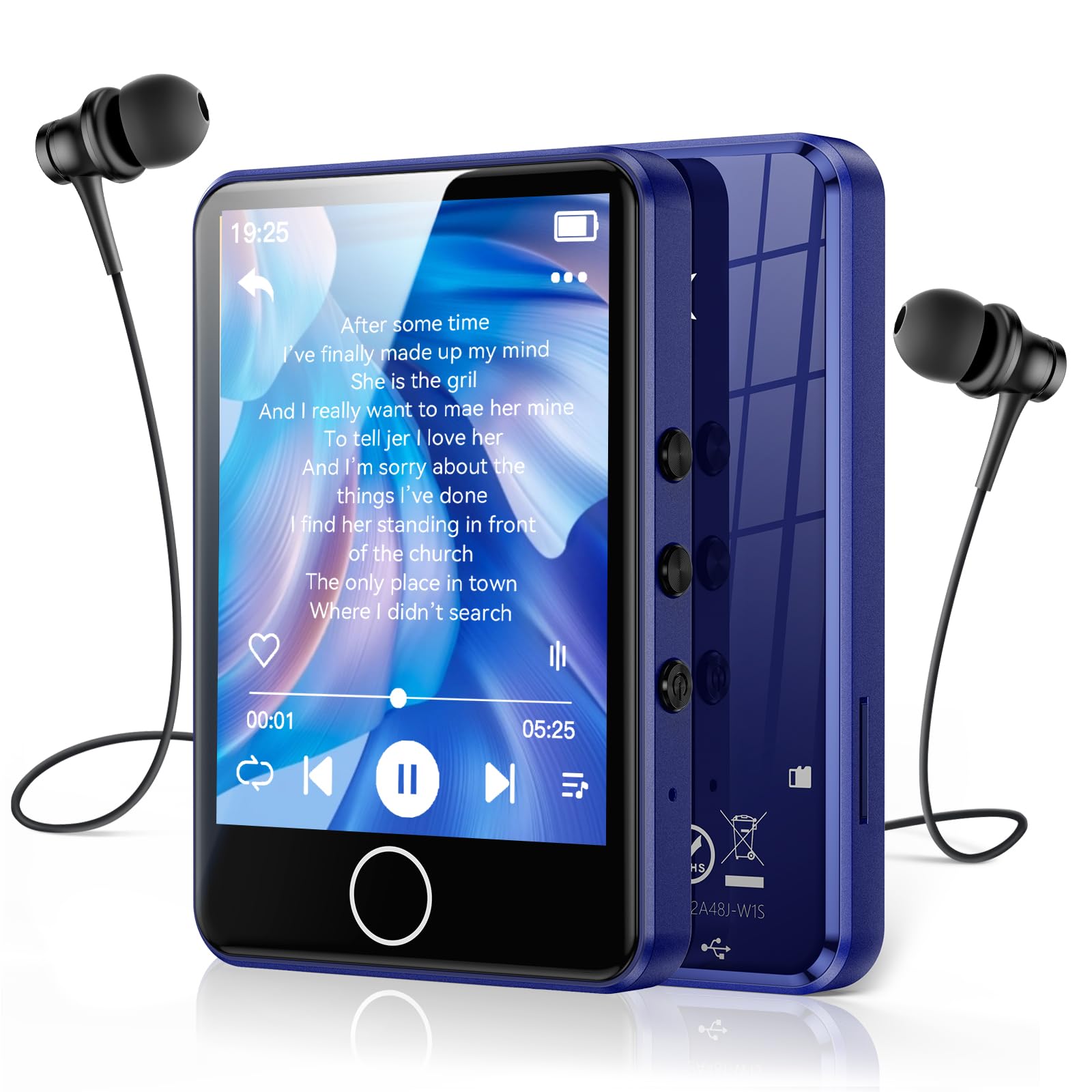 AGPTEK 64GB MP3 Reproductor Bluetooth 5.3, 2.8" Pantalla Táctil Completa, MP3 HiFi Música Portátil sin Pérdida, MP3 Player con Line-in,Radio FM,Grabación,E-Book, Soporta 128GB TF(No Incluido), Azul