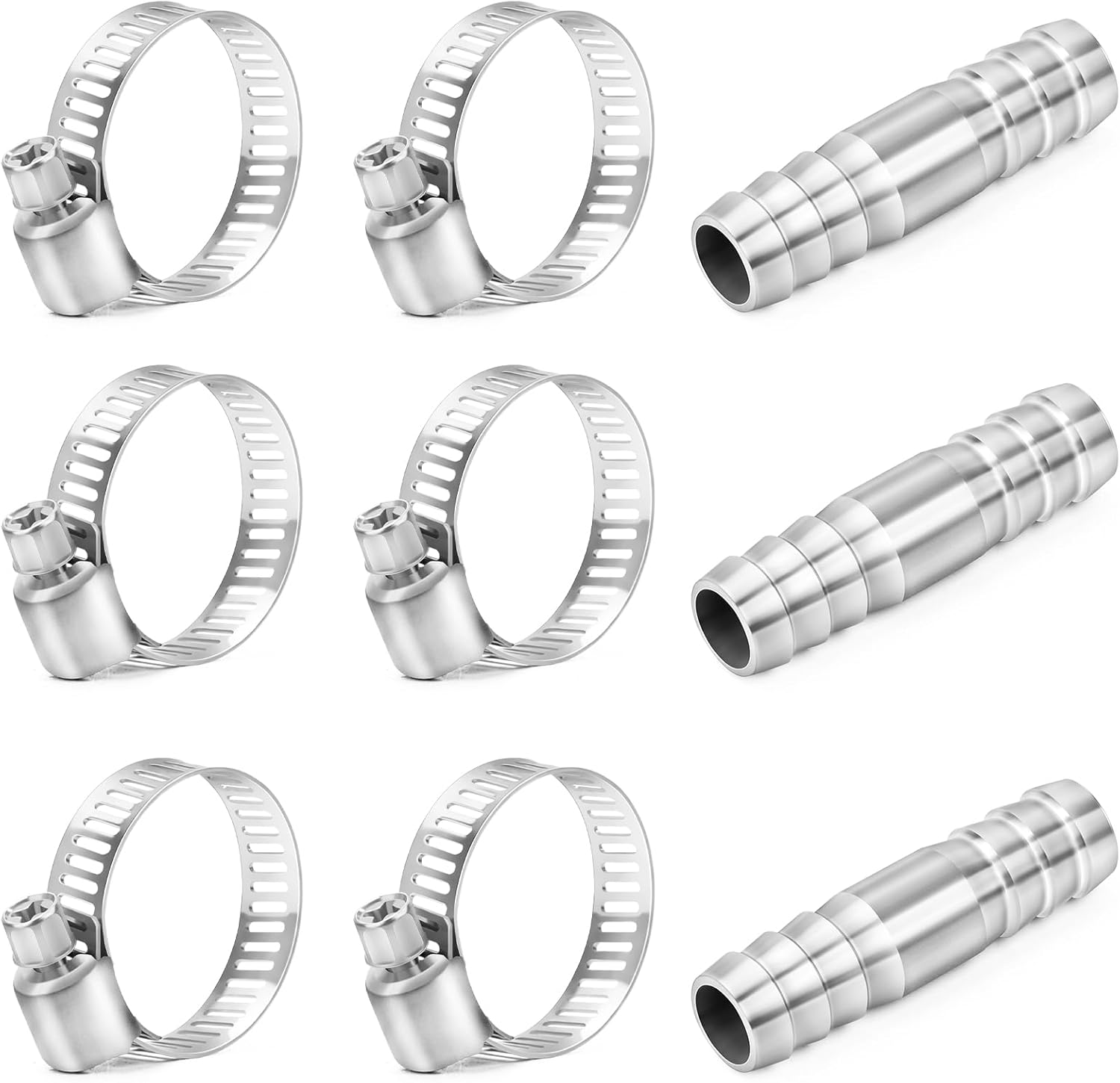 ChillWaves 304 Stainless Steel Hose Barb Fittings, Splicer Mender Union 1/2" Barb x 1/2" Barb Hose Repair Kit For Water/Fuel/Air(6-PACK)