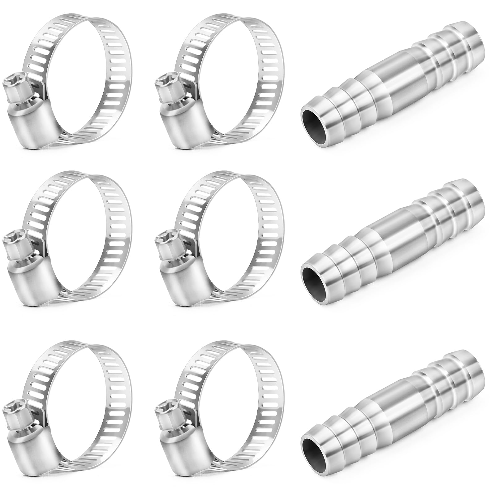 ChillWaves 304 Stainless Steel Hose Barb Fittings, Splicer Mender Union 1" Barb with Hose Clamp Hose Repair Kit For Water/Fuel/Air(3-PACK)