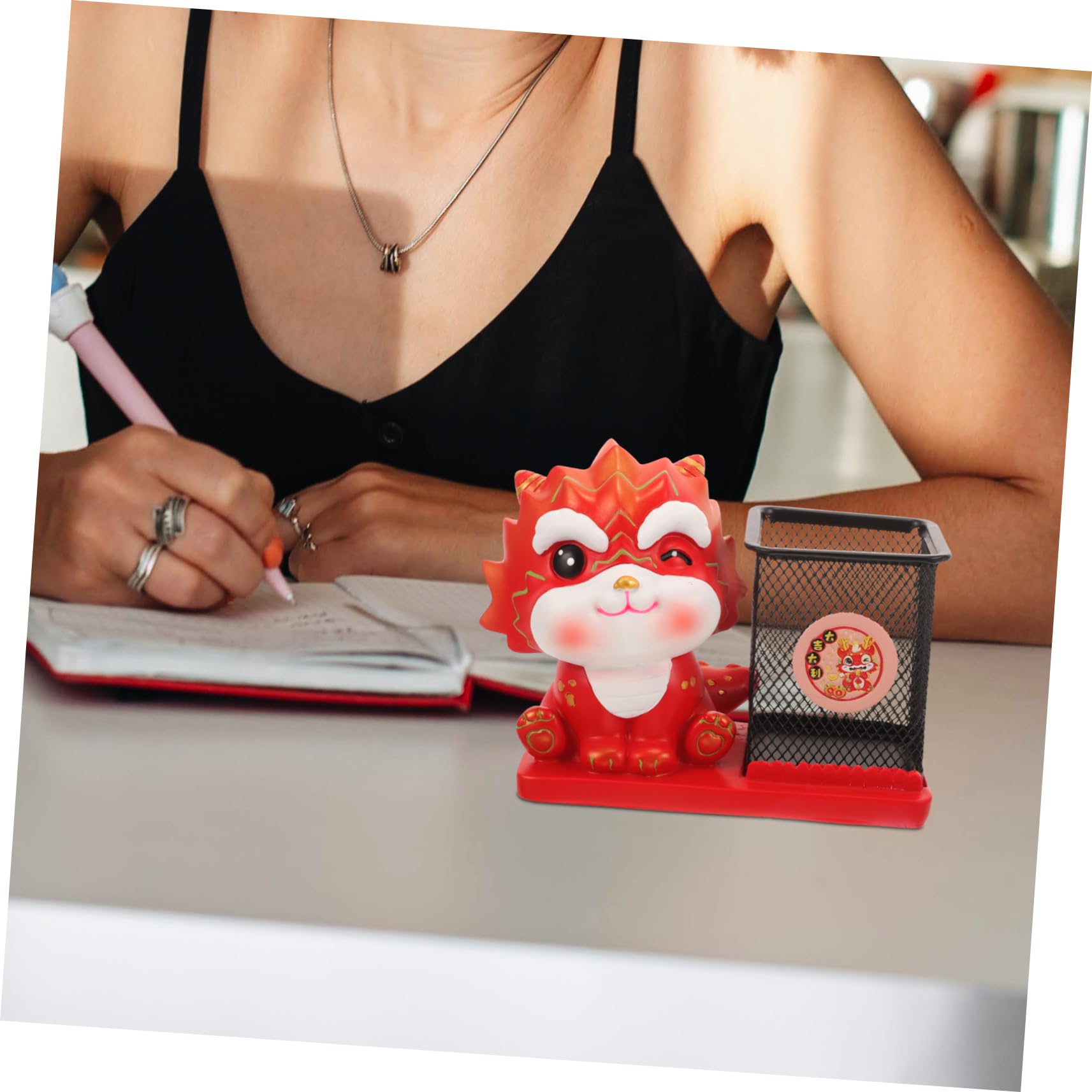 Lurrose Portapenne Drago in Resina per Ufficio e Camera da Letto, Contenitore per Pennarelli e Accessori da Scrivania, Decorazione per L'anno del Drago