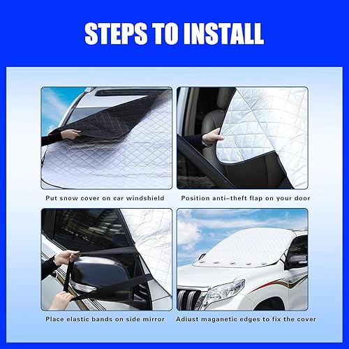 Miniatura 6 de 1 funda protectora para parabrisas delantero de automóvil de 74.8 x 47.6 pulgadas, protección de 4 capas para nieve y hielo, protector para todo