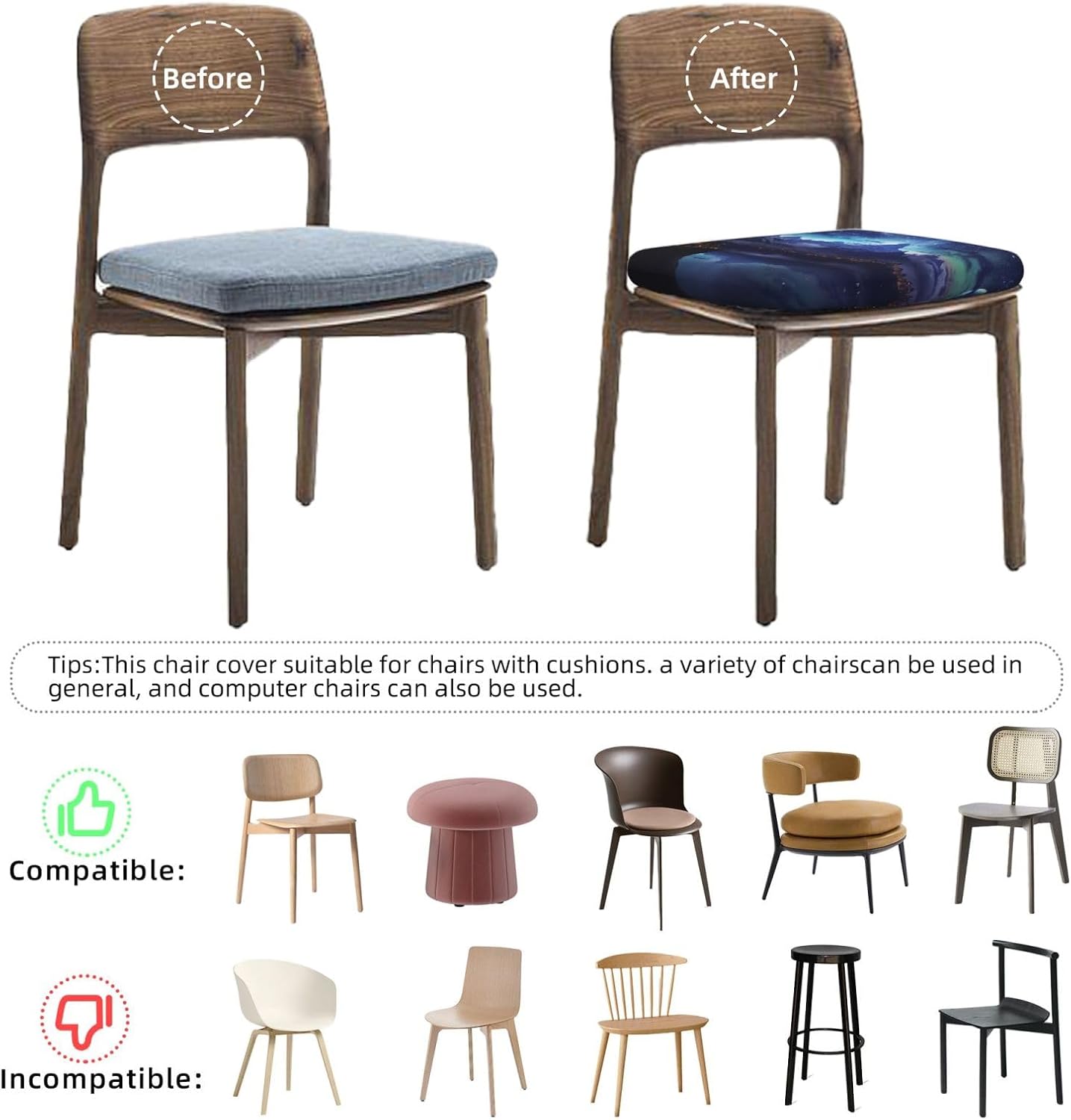 4pcs Stretch Seat Covers Set Fantasy Night Scene Chair Cover for Dining Room Removable Chair Seat Slipcovers
