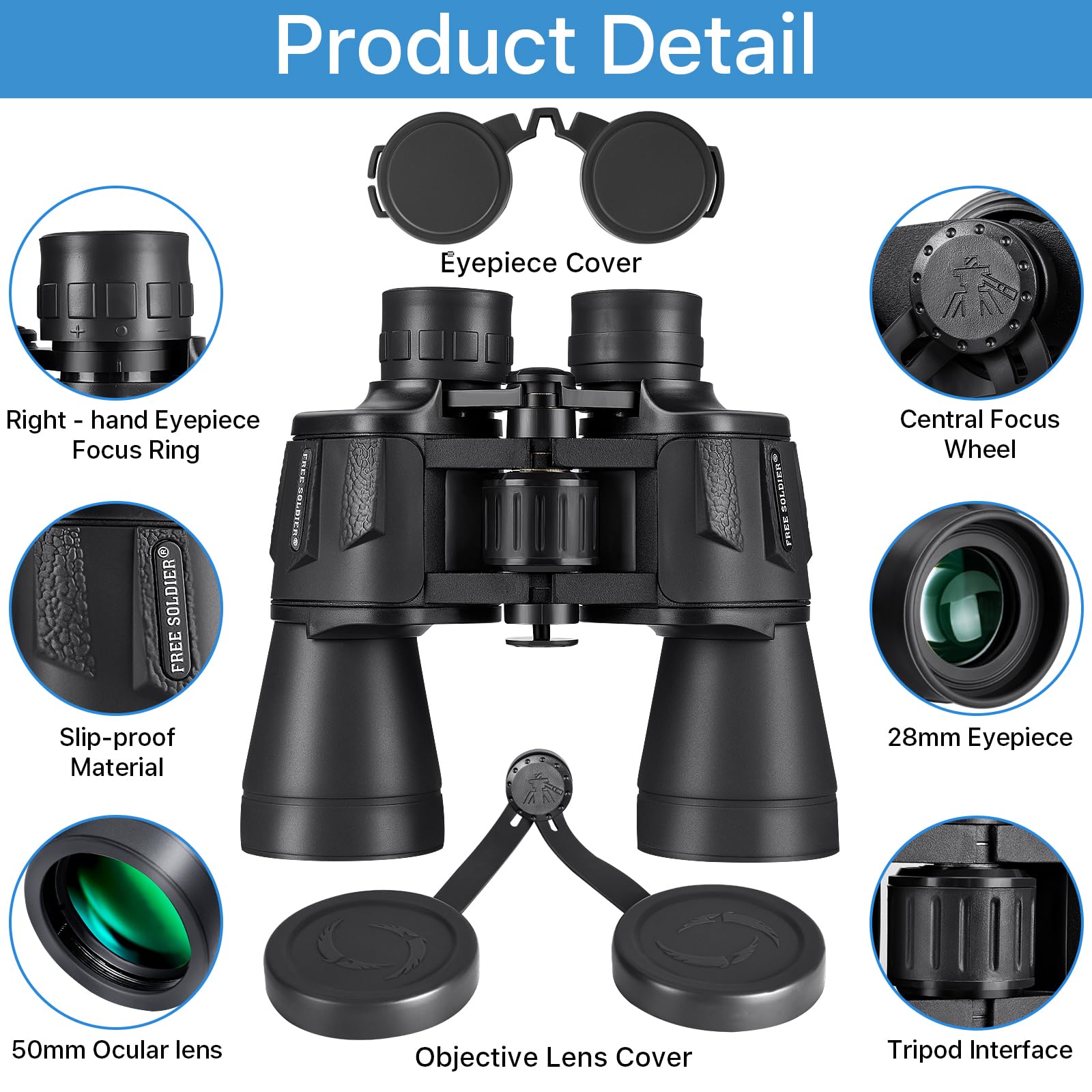 Prismáticos de 10 x 50 para Adultos con Adaptador de Smartphone de 28 mm, Ocular Grande HD Impermeable, para observación de Aves, Caza, Senderismo, Turismo, Viajes, conciertos, Deportes, con Lente