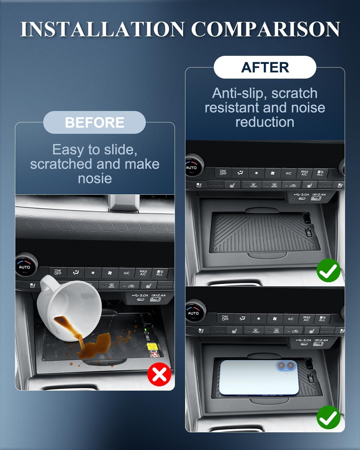 BIBIBO 2Pack for 2026 Subaru Outback Center Console Organizer Cup Holder 2026 Subaru Outback Silicone Cup Holder& Wireless Charging Mats