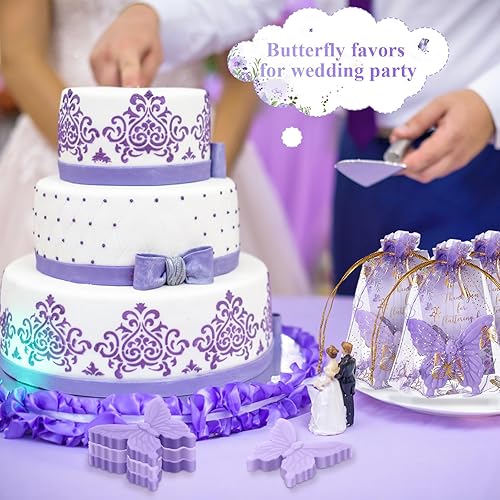 Miniatura 12 de Dunzy Juego de 50 recuerdos de mariposa para baby shower para invitados, regalos de jabón de mariposa de Navidad con tarjetas de agradecimiento