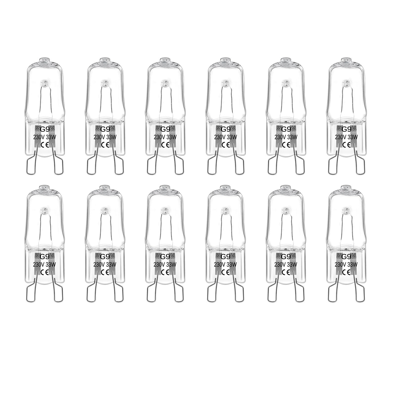 12 Pack G9 Halogen Bulbs 33W 230V Dimmable, Warm White 2700K 420LM, G9 Halogen Light Bulbs for Cooking Lighting, Chandeliers, Ceiling Lights