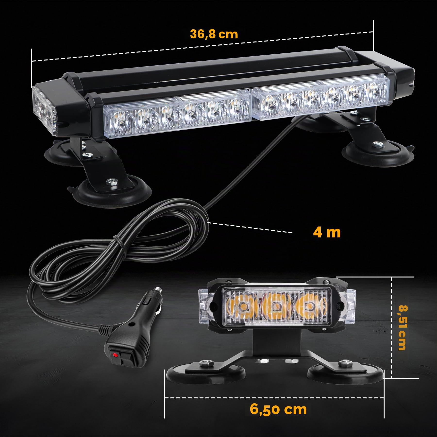 30 LEDs Blinklicht – Wiederherstellungswarnung, Stroboskoplicht, IP65 mit 4 Magnetsockeln, 7 Blitzmustern für 12 V/24 V Notfall für Fahrzeuge, Auto, Anhänger, Dach (bernsteinfarben)