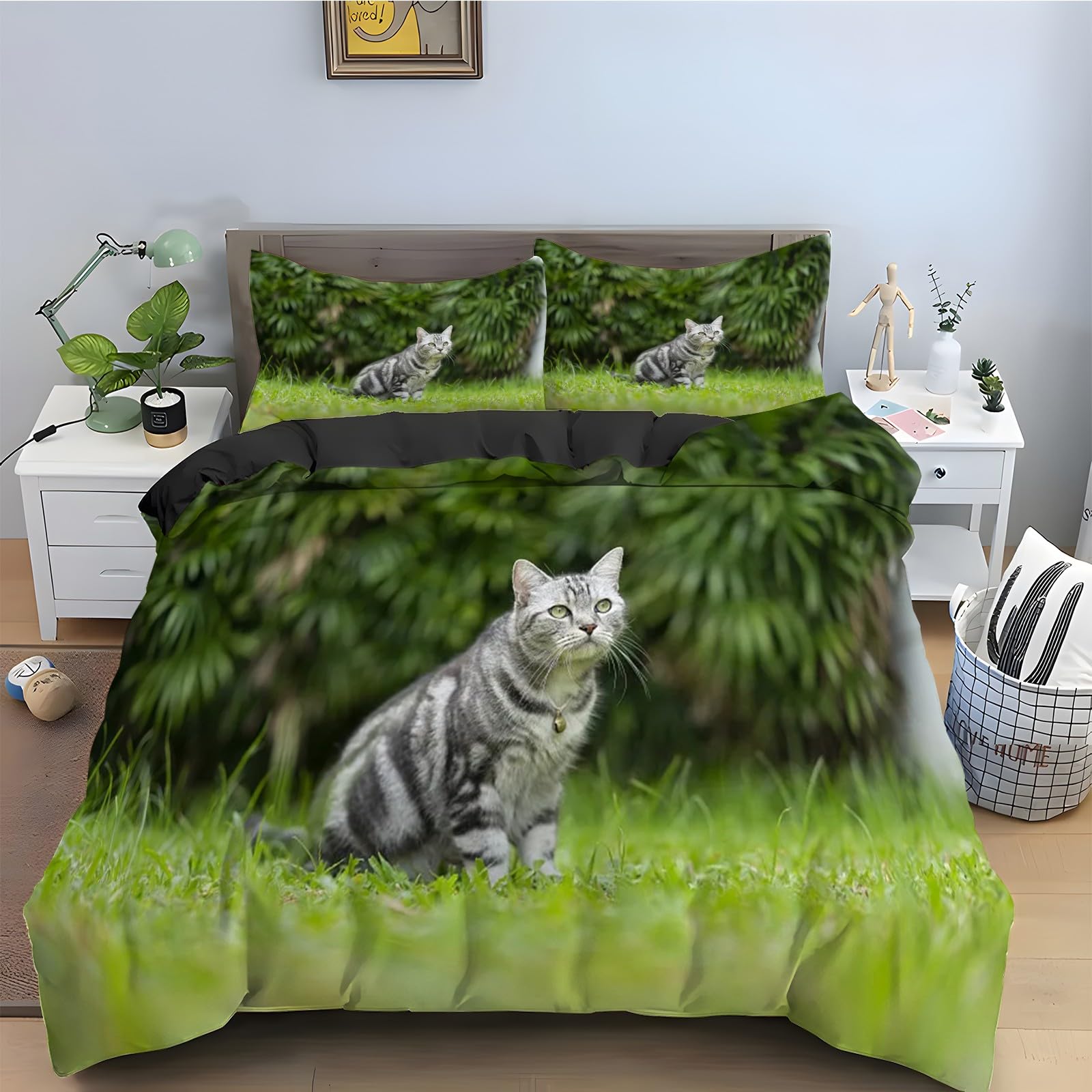 Parure de lit 90x190 chat avec housse de couette 3 pièces en microfibre douce