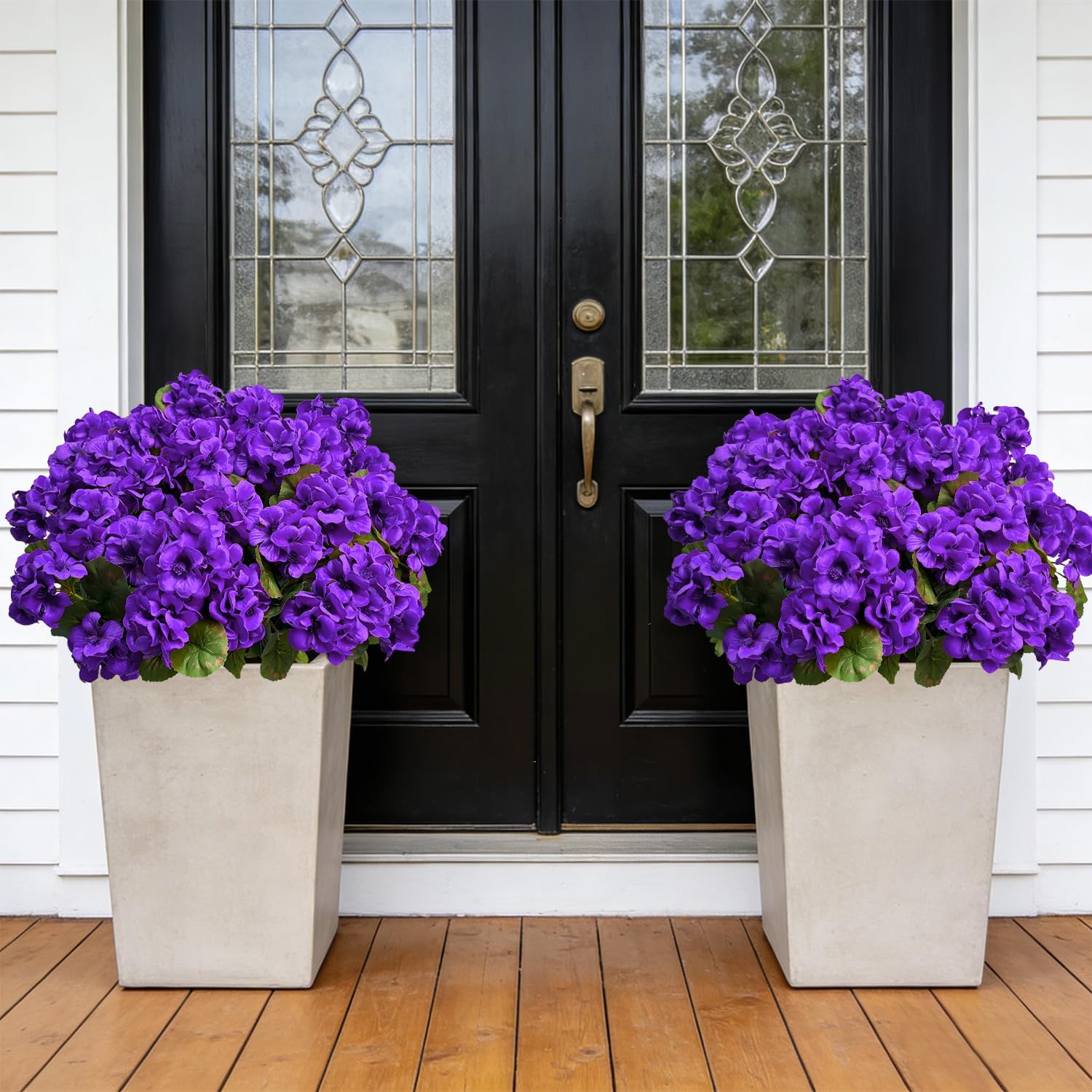 Roberly 6 Pcs Artificial Flowers for Outdoors, Purple Fake Geranium Flowers UV Resistant Realistic Silk Faux Plants for Spring Summer Front Door Yard Window Box Indoor Home Decor