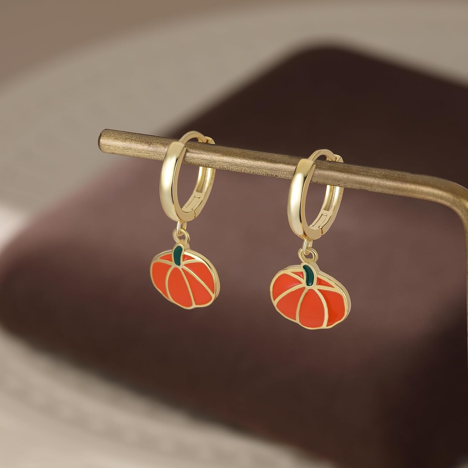 Reffeer Solid 925 Sterling Silver Pumpkin Hoop Dangle Earrings for Women Teens Cute Halloween Dangle Earrings Color Pumpkin Earrings - Image 6