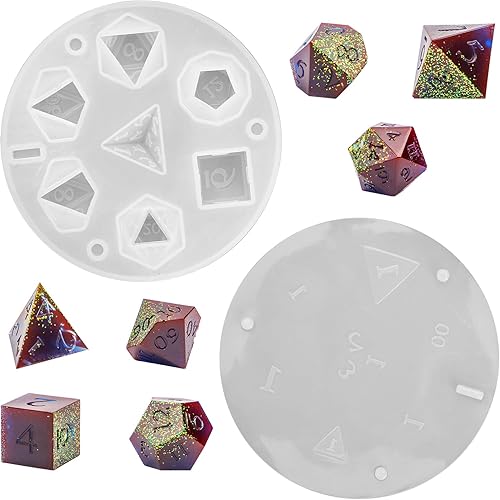 Molde de dados de resina, moldes de dados integrados de silicona con 7 cavidades de dados poliédricos estándar de borde afilado para hacer bricolaje