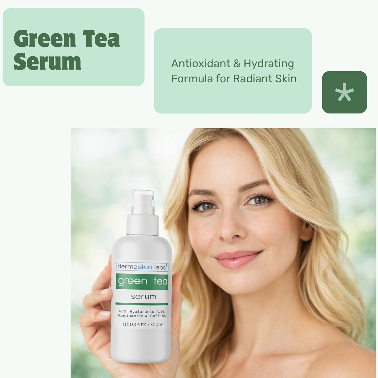 Green Tea Serum with Hyaluronic Acid, Niacinamide & Caffeine – Polyphenol & EGCG Face Serum for Hydration, Brightening, Reducing Puffiness – Lightweight Daily Anti-Aging Formula (4 oz) - Image 2