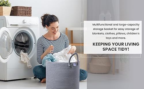 Miniatura 5 de Cesta de cuerda para la ropa sucia con cubierta antipolvo, cesta de zapatos de algodón tejido para ropa, almacenamiento de mantas, juguetes,