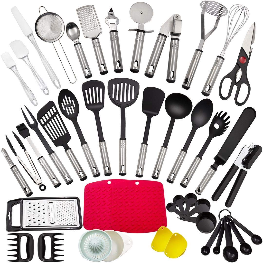 Kitchen Utensil Set,44 Pcs Cooking Utensils,Made of Stainless Steel and Nylon,Kitchen Tools with Tongs,Spatulas,Turners,Sp...