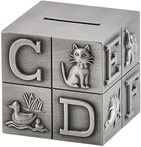 Miniatura 2 de Creative Gifts International Banco de bloque ABC de peltre para niños, regalo para recién nacidos, plata, 3 x 3 x 3 pulgadas, acabado mate chapado