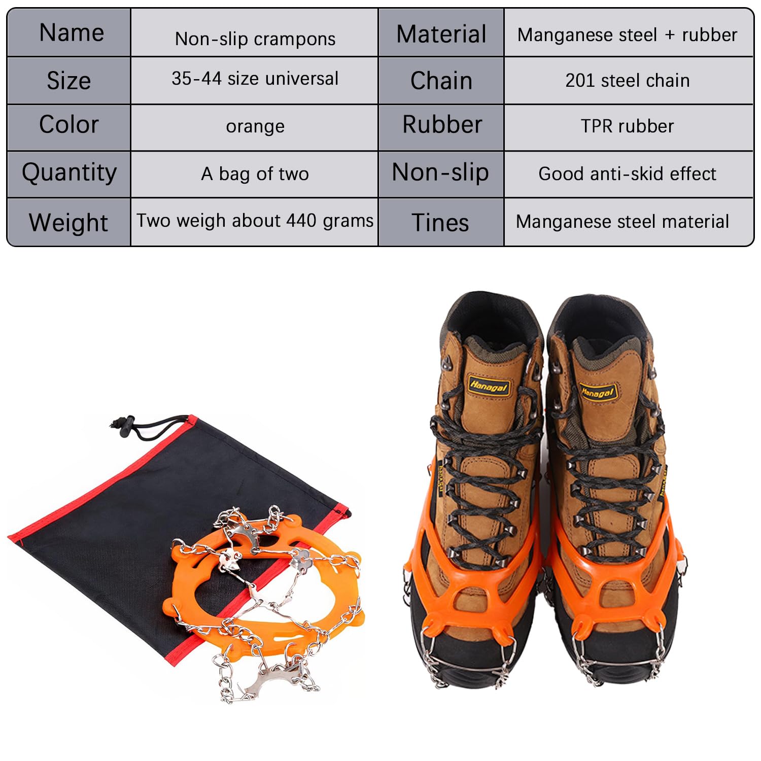 Ramponi da Ghiaccio Antiscivolo, Ramponi Antiscivolo Per Scarpe, Ramponcini Scarponi Neve Ghiaccio, Adatto Per Scarpe da Neve, Scarpe da Trekking, Scarpe Di Cuoio, Scarpe Sportive (Arancia)
