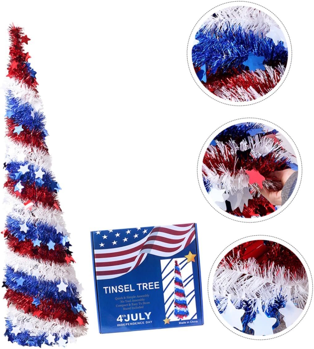 1pc Independence Day Tinsel Tree Adornment Festival Decor Realistic Texture Easy Installation Garden Mall Display American Flag Theme