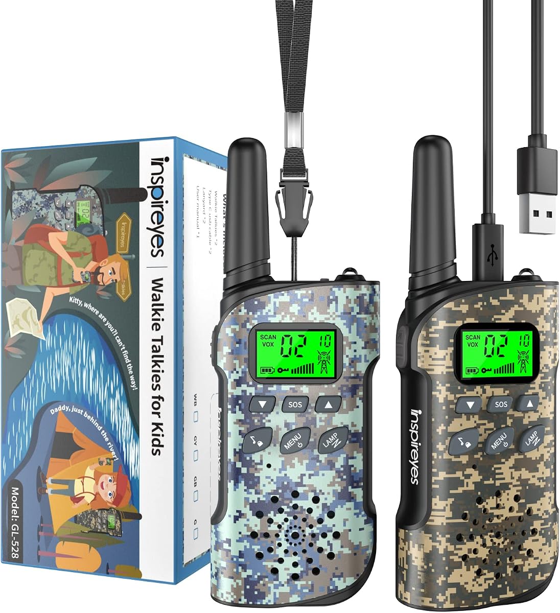 Walkie Talkies para niños, paquete de 2 radios bidireccionales de largo alcance recargables | Juguetes para niños niñas de 3 a 12 años, batería de 48 horas, audio claro, manos libres VOX, linterna, juguete para acampar, senderismo, regalo de cumpleaños y Navidad