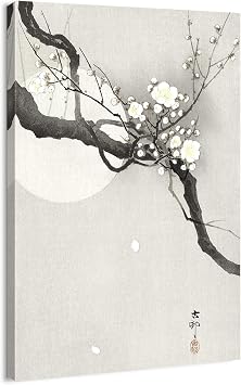 Canvas Print Wall Art - Japanese Painting Branch of Blooming Plum Moon by Ohara Koson - 24x36 inches