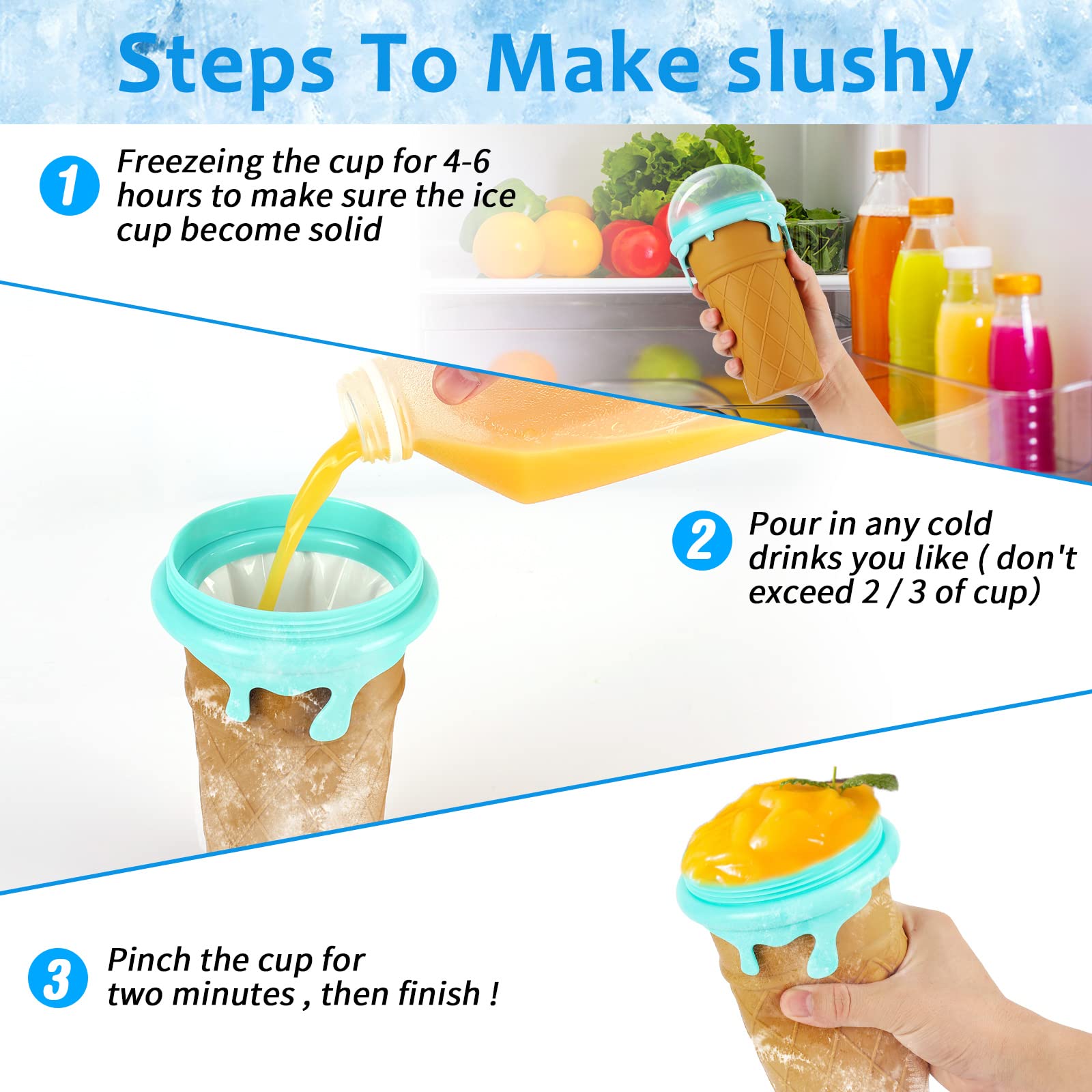 Slushy Maker, 500ML Slushymaker Mug di Silicone, Quick Slushy Cup, Slush Ice Maker per DIY Homemade Milk Shake Ice Cream, Marrone